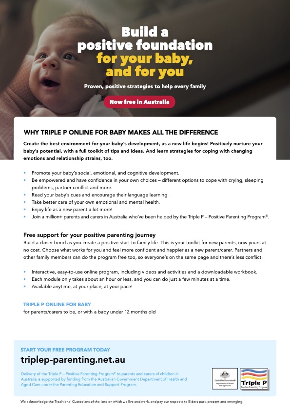 A4 digital parent flyer triple p online for baby